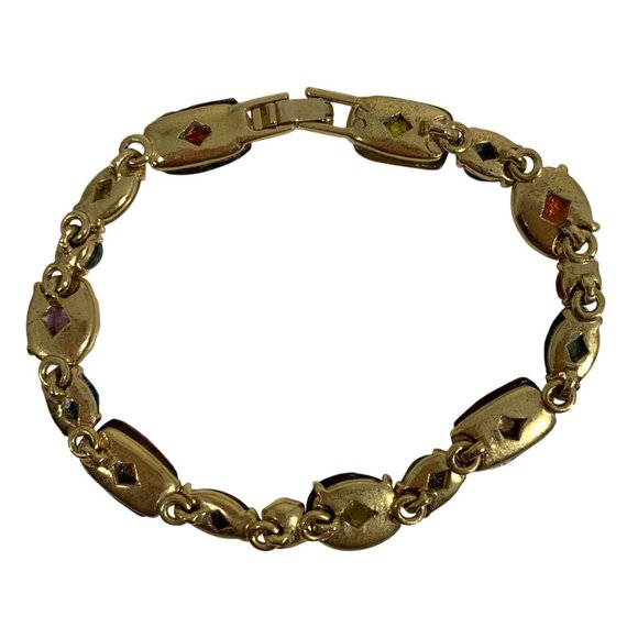 Liz Claiborne Fall Colors Foiled Gold Tone Bracelet w/ Secure Clasp 7.25" - Picture 2 of 4